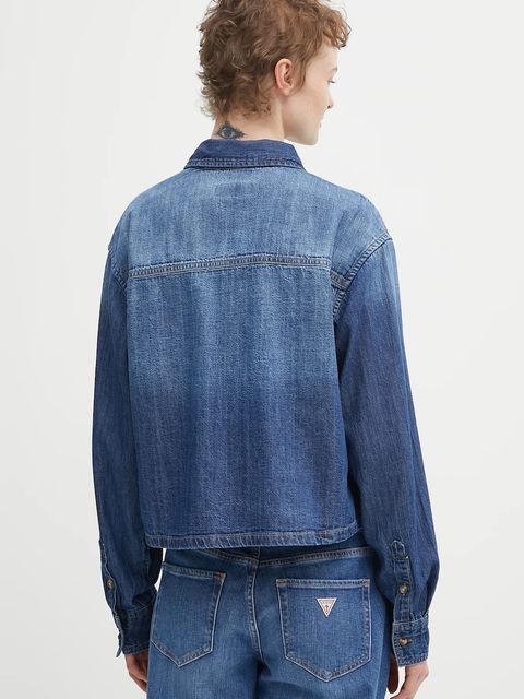 Guess Jeans koszula jeansowa damska kolor granatowy relaxed z kołnierzykiem klasycznym W5YH0D D5M8A - zdjęcie produktu nr 2