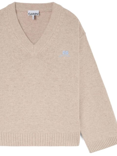GANNI V-neck ribbed sweater - Neutrals - zdjęcie produktu nr 2