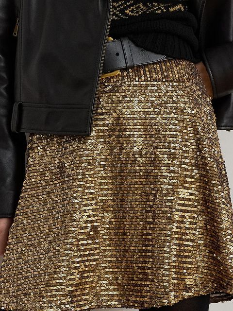 Lauren Ralph Lauren spódnica kolor złoty mini rozkloszowana 200979905