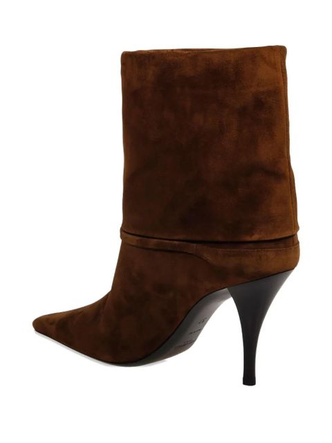 Saint Laurent 85mm logo-plaque heeled boots - Brown