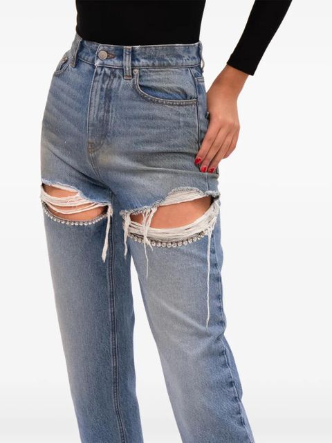 AREA fray-detail cotton trousers - Blue