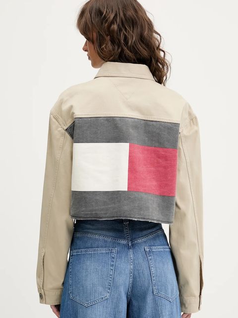 Tommy Jeans kurtka jeansowa kolor beżowy przejściowa oversize DW0DW21431 - zdjęcie produktu nr 1