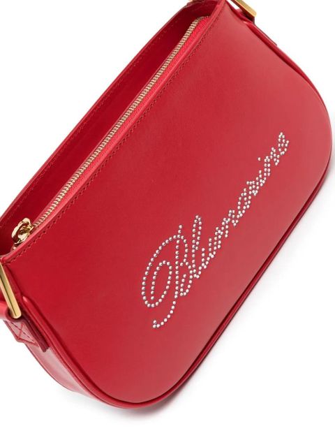 Blumarine rhinestone-logo leather shoulder bag - Red