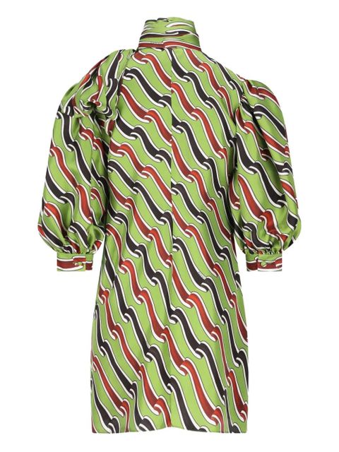 Gucci bow-neck patterned silk midi dress - Green