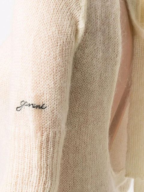 GANNI embroidered-logo detail dress - Neutrals