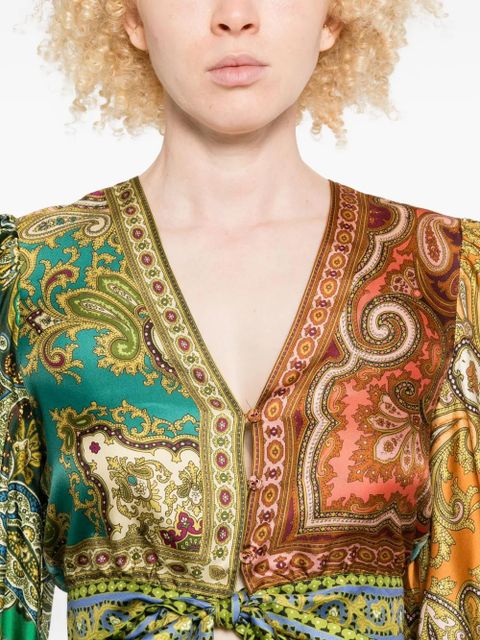 ALEMAIS paisley-print tie-front top - Green