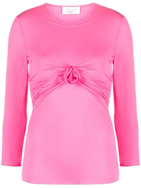 Blumarine floral-appliqué gathered T-shirt - Pink
