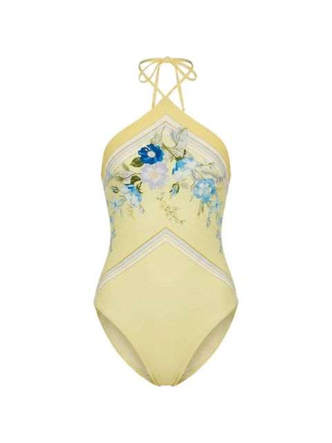 Self-Portrait floral-print halterneck swimsuit - Yellow - zdjęcie produktu nr 1