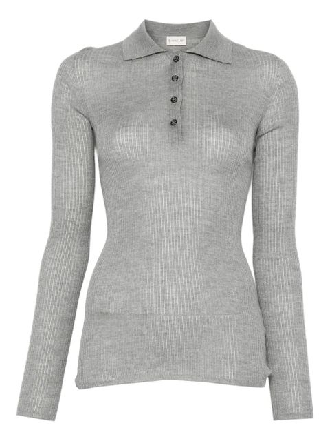 Moncler ribbed wool polo top - Grey - zdjęcie produktu nr 1