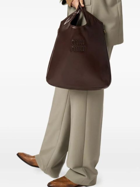 Miu Miu Ivy logo leather-lettering tote bag - Brown - zdjęcie produktu nr 2