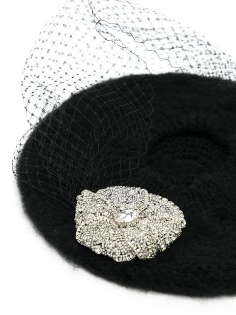Jennifer Behr crystal-embellished voilette beret - Black - zdjęcie produktu nr 2