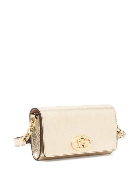 Valentino Garavani Vlogo The Bold Edition laminated calfskin wallet with shoulder strap - Gold