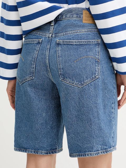 G-Star szorty jeansowe damskie kolor niebieski gładkie high waist D26268-D436