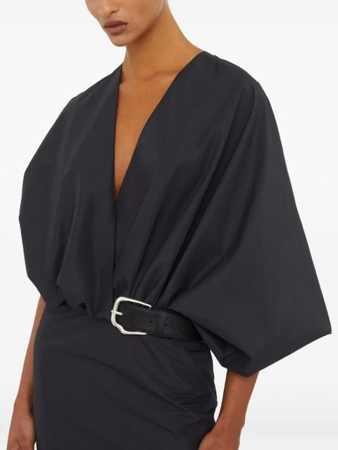 Christopher Esber belted swaddled taffeta midi dress - Grey