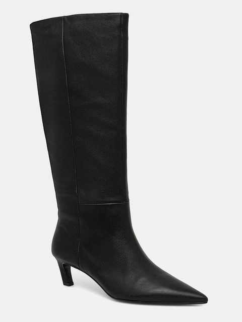 Calvin Klein kozaki skórzane ESS KITTEN HEEL LONG BOOTS damskie kolor czarny na szpilce HW0HW02690 - zdjęcie produktu nr 1