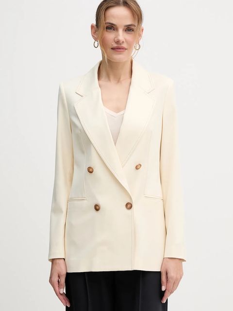 United Colors of Benetton marynarka z domieszką wełny kolor beżowy dwurzędowa gładka 2YVXDW03A - zdjęcie produktu nr 1