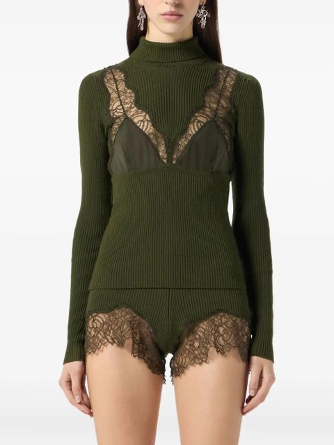 Blumarine ribbed turtleneck jumper - Green