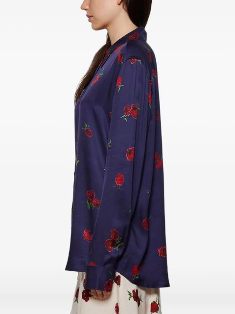 KHAITE rose-print button-down shirt - Blue