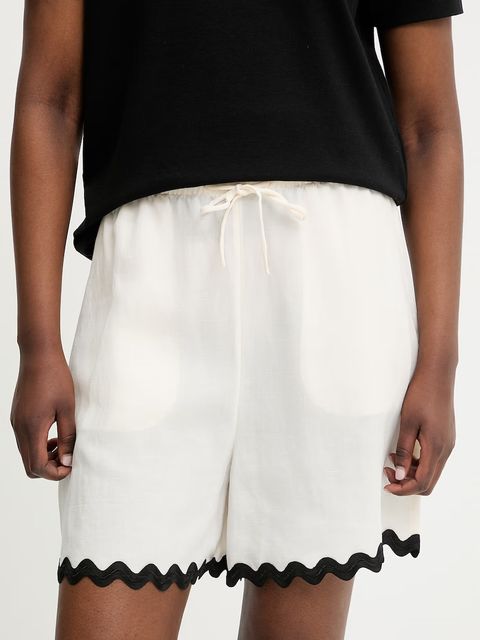 HUGO szorty damskie z dodatkiem lnu Haslala-1 - zdjęcie produktu nr 1