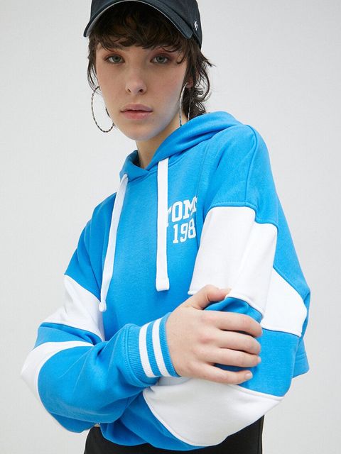 Tommy Jeans bluza damska kolor niebieski z kapturem wzorzysta