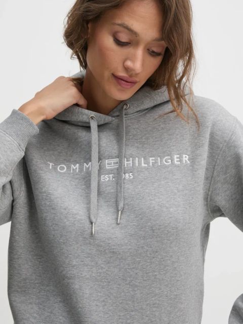 Tommy Hilfiger bluza damska kolor szary z kapturem z aplikacją WW0WW43598