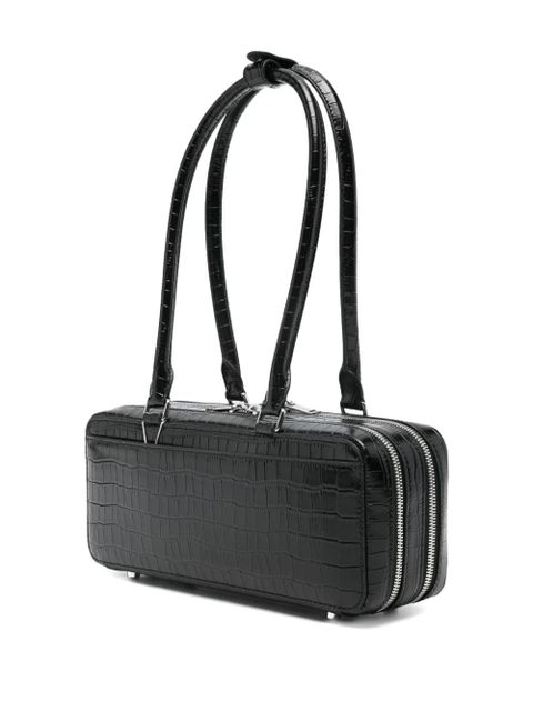Self-Portrait crocodile-effect zip-top shoulder bag - Black