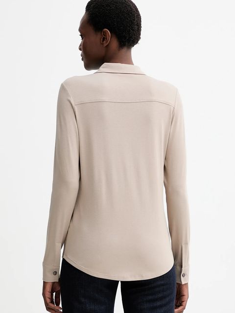 Marc O'Polo koszula damska kolor beżowy regular z kołnierzykiem klasycznym 511205252505