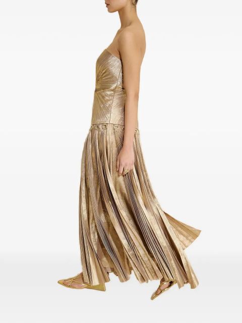 Acler Fintry pleated strapless maxi dress - Gold