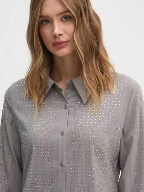 Sisley koszula damska kolor szary regular z kołnierzykiem klasycznym 5MNPLQ083