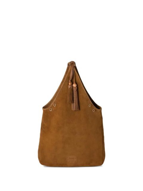 Miu Miu tassel-detail suede tote bag - Brown