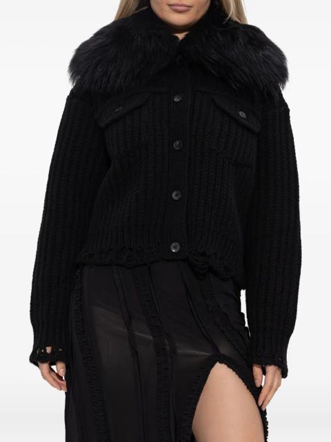 Blumarine faux-fur-trim button-up jacket - Black