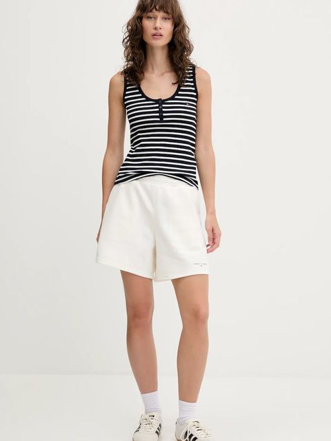 Tommy Jeans szorty damskie kolor beżowy gładkie high waist DW0DW21152 - zdjęcie produktu nr 2