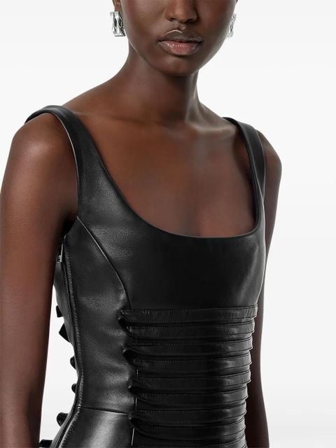 Versace scoop-neck leather mini dress - Black