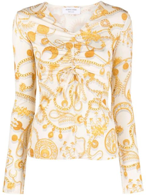 Marine Serre Ornament Moon-print long-sleeve top - Neutrals - zdjęcie produktu nr 1