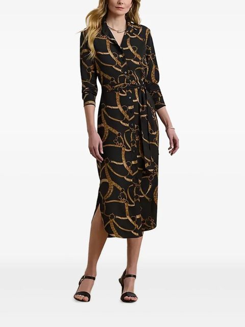 Lauren Ralph Lauren belting-print crepe shirt midi dress - Black - zdjęcie produktu nr 1
