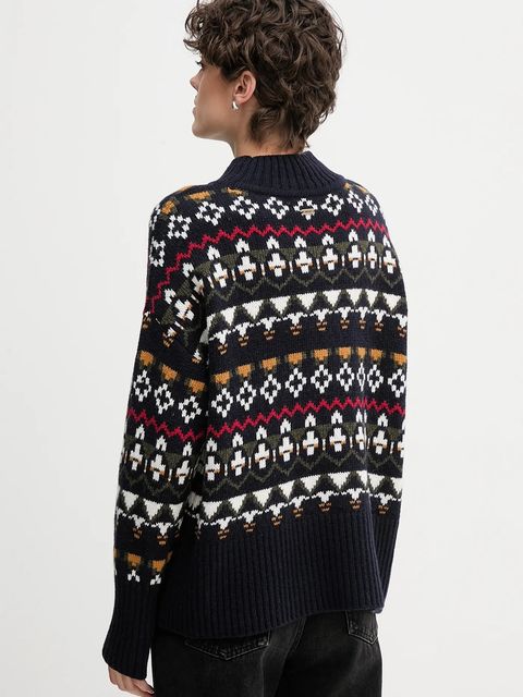 Barbour sweter z dodatkiem wełny damski kolor granatowy ciepły z półgolfem LKN1557