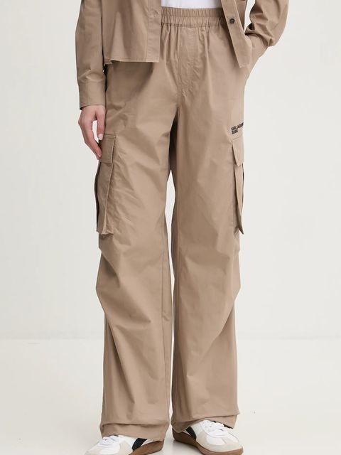 Karl Lagerfeld Jeans spodnie damskie kolor beżowy proste high waist A1W10062 - zdjęcie produktu nr 1