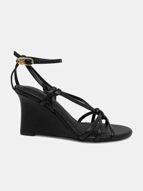 Tommy Hilfiger sandały skórzane LEATHER KNOTS WEDGE SANDAL kolor czarny FW0FW08417