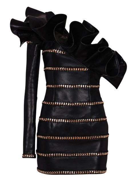 Balmain asymmetric leather mini dress - Black - zdjęcie produktu nr 1