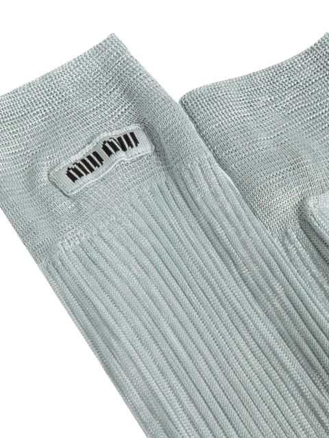 Miu Miu logo-patch socks - Blue - zdjęcie produktu nr 2