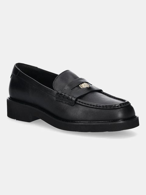 Tommy Hilfiger mokasyny skórzane CREST SQUARISH TOE PENNY LOAFER damskie kolor czarny na płaskim obcasie FW0FW08633 - zdjęcie produktu nr 1