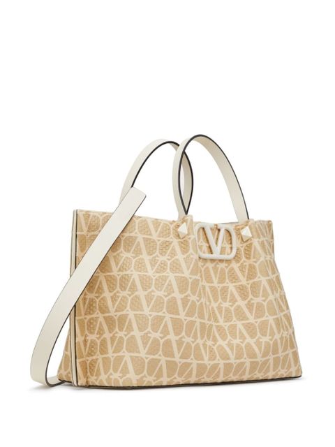 Valentino Garavani medium Toile Iconographe raffia tote bag - Neutrals