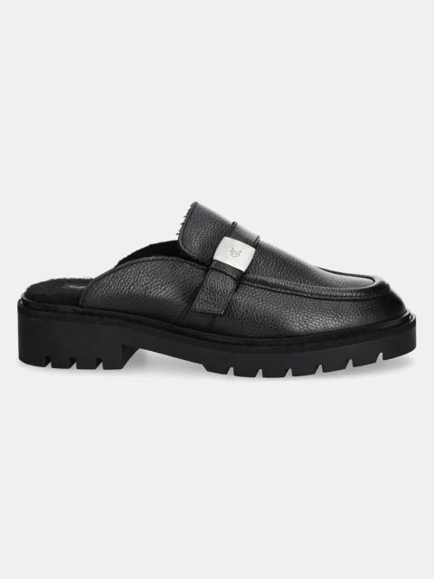 Calvin Klein Jeans klapki skórzane FLATFORM SLIPON MG LTH damskie kolor czarny YW0YW01655