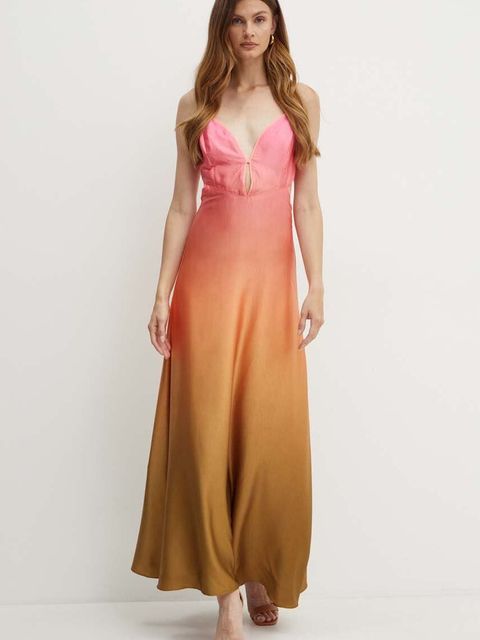 Bardot sukienka KARLOTTA kolor różowy maxi rozkloszowana 57322DB5