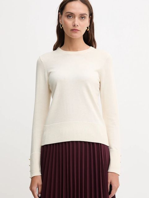 Barbour sweter z wełną CARLBY damski kolor beżowy lekki LKN1686 - zdjęcie produktu nr 1