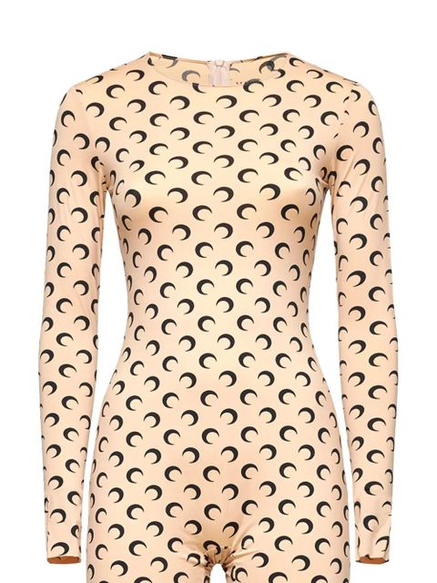 Marine Serre moon-print long-sleeve catsuit - Neutrals
