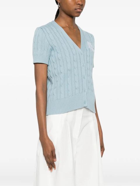 Lauren Ralph Lauren cable-knit logo-embroidered cardigan - Blue