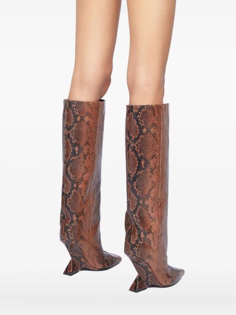 The Attico 105mm Cheope snakeskin wedge boots - Brown