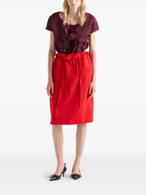 Prada bow-detail pleated midi straight skirt - Red