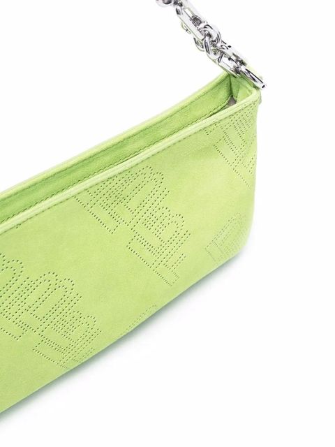 BY FAR Holly perforated-logo shoulder bag - Green